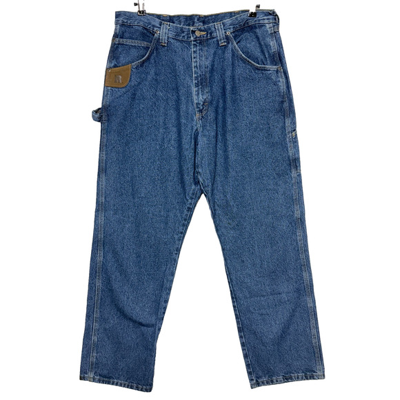 Wrangler Riggs Jeans Mens 36X32 Blue Carpenter Straight Dark Wash Workwear - Picture 1 of 9
